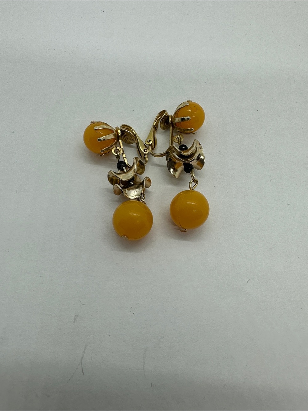 Gold-Tone Clip-On Earrings with Yellow Beads - Unbranded